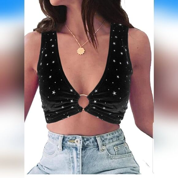 Women V Neck Buckle Strap Cami Crop  Top xl new with tags - Picture 1 of 10